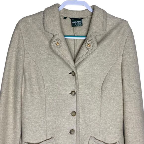 Vtg Geiger Cardigan Sweater Blazer Womens 40 Jacket Wool Linen Austria Cottage - Picture 4 of 16